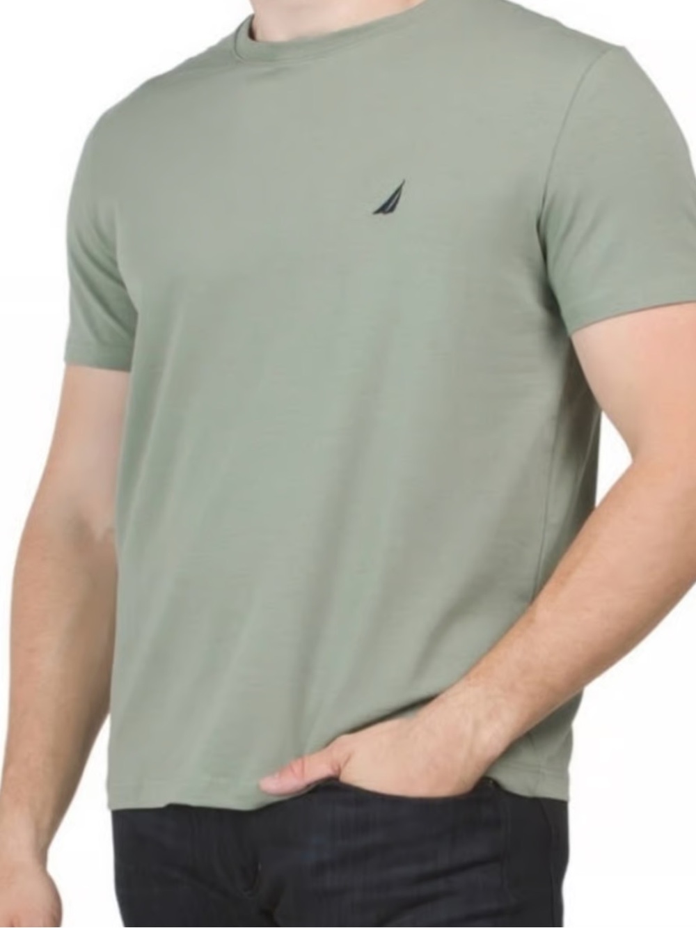 Nautica Men's Short-Sleeve Crew Tee in Sage Green with Navy Logo size M